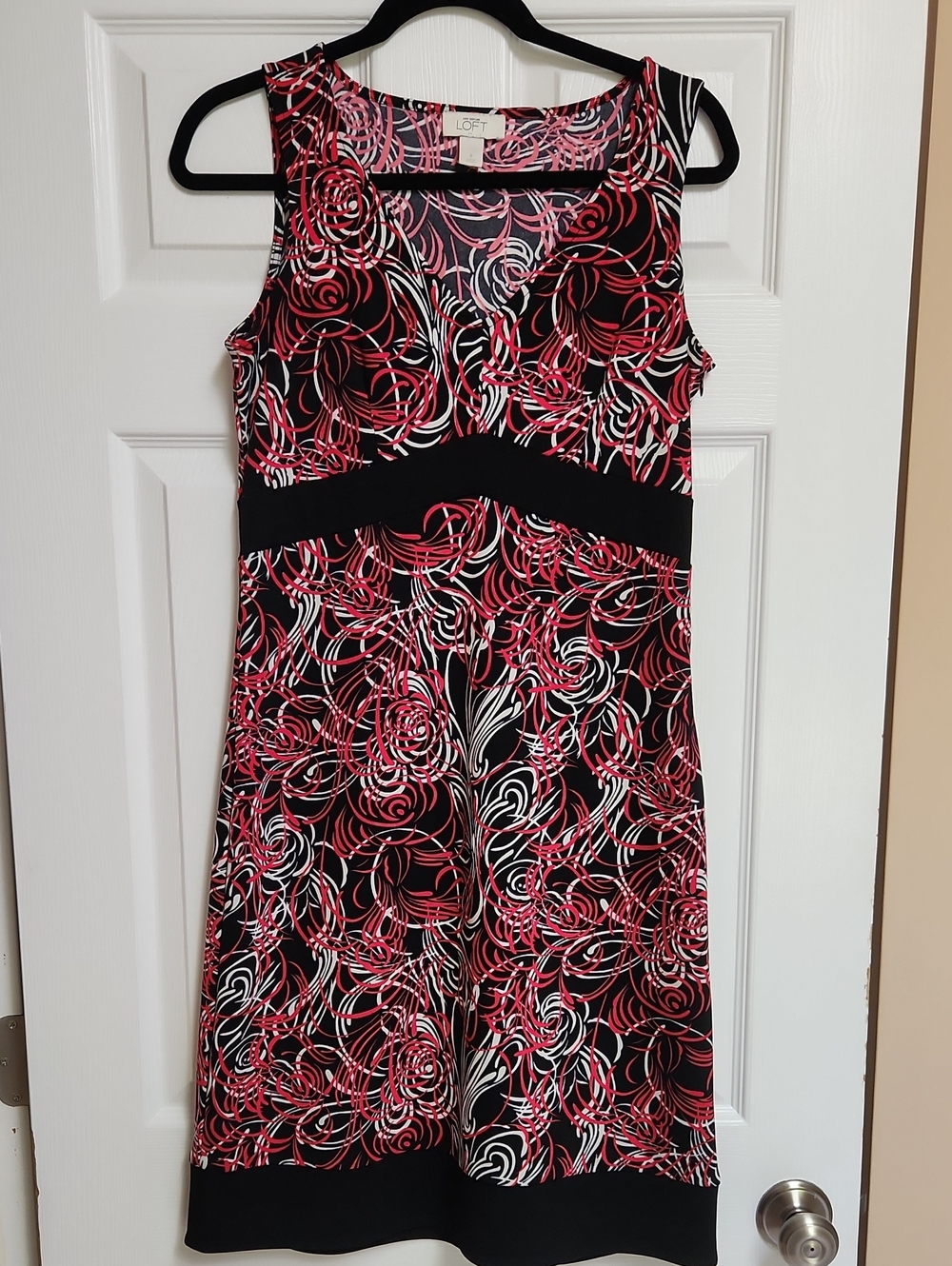 LOFT Black, Pink & White Sleeveless Fit-and-Flare Midi Dress